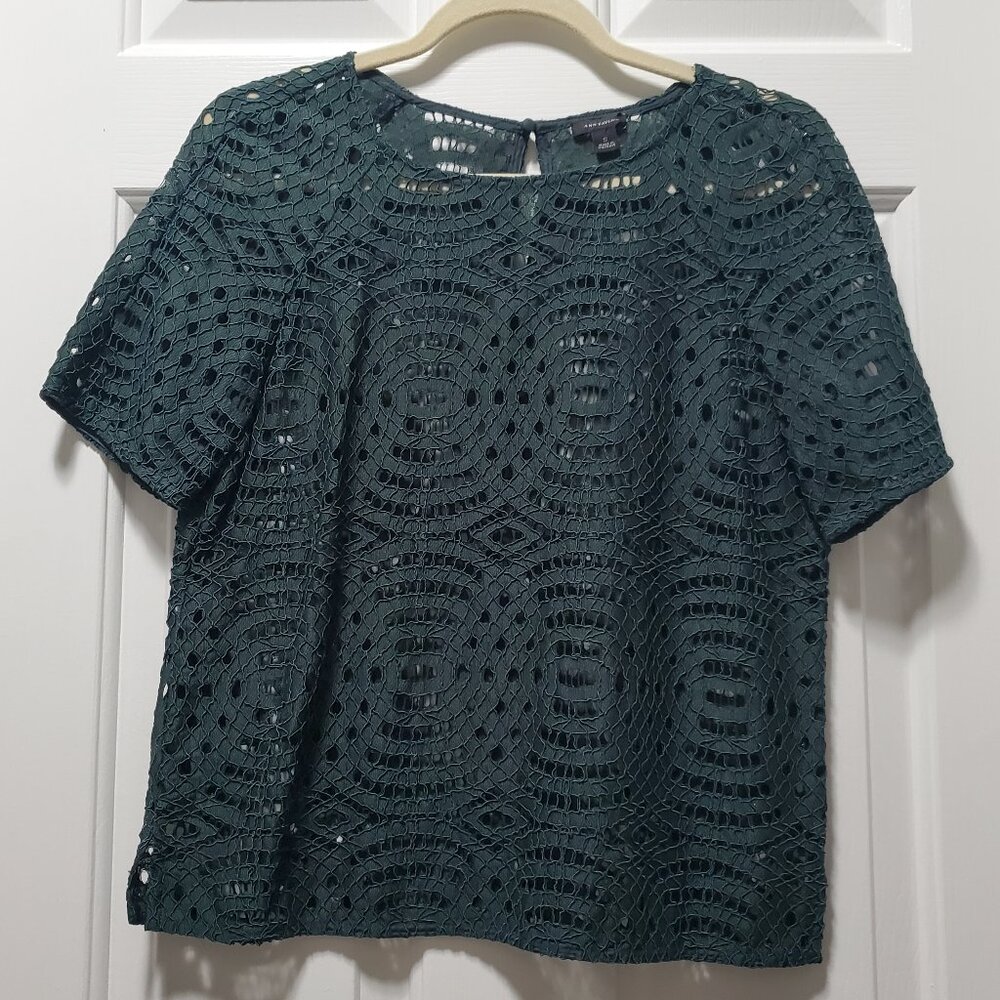 Ann Taylor Green Boxy Open Lace Blouse | Small